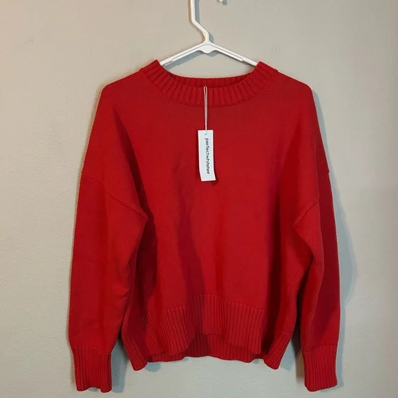Women’s perfectwhitetee Sweater Janet Cotton Crewneck Sweater Poppy Red Slouch - Picture 3 of 7